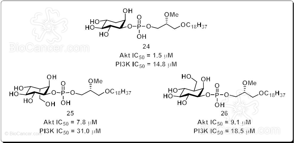Estructura química de los análogos de fosfatidinilinositol inhibidores de la fosforilación de Akt